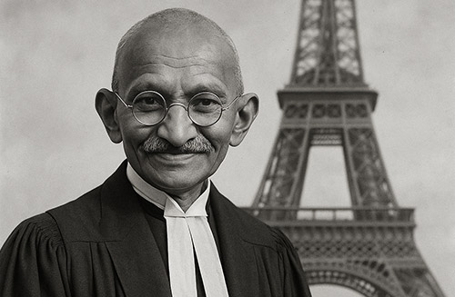Si Gandhi était parmi nous aujourd’hui Portrait de Gandhi devant la Tour Eiffel